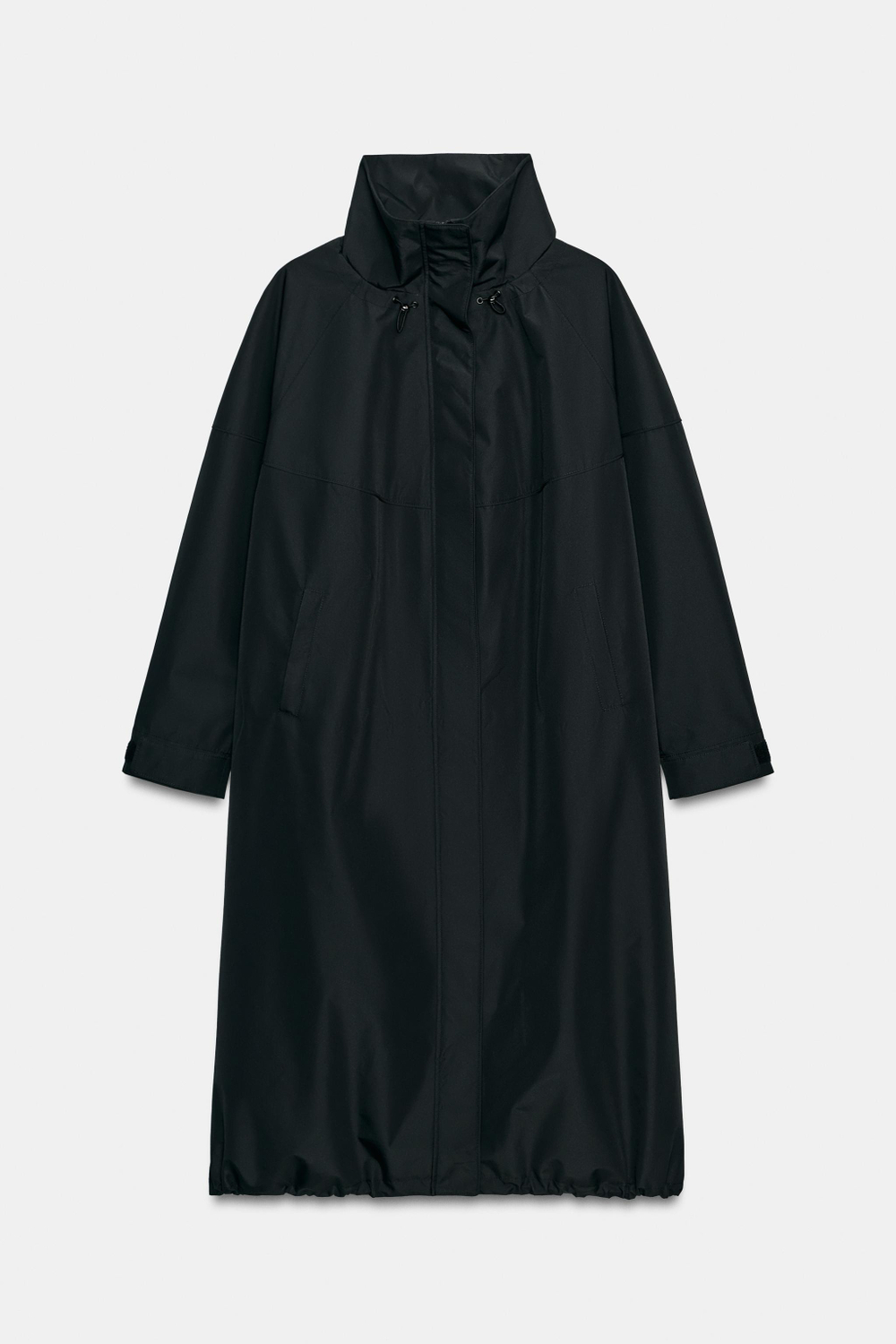ZARA УДЛИНЕННАЯ ВЕТРОЗАЩИТНАЯ КУРТКА WATER REPELLENT, ЧЕРНЫЙ
