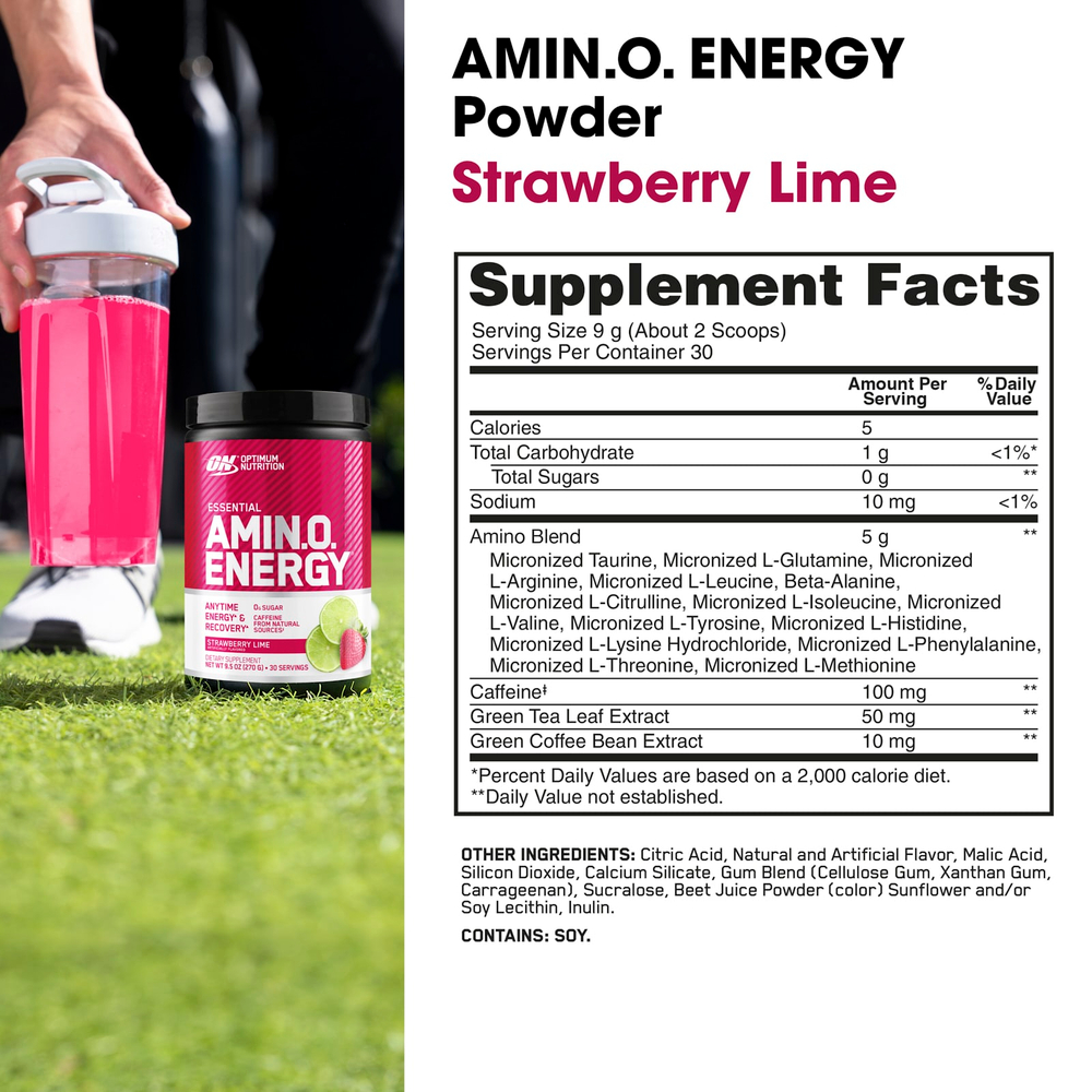 Optimum Nutrition, Essential Amin.O. Energy®, клубника и лайм, 270 г (9,5 унции)