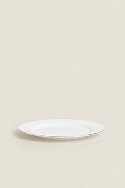 ZARA HOME ТАРЕЛКА ИЗ КОСТЯНОГО ФАРФОРА С КОНТРАСТНОЙ КРОМКОЙ, СЕРЕБРО