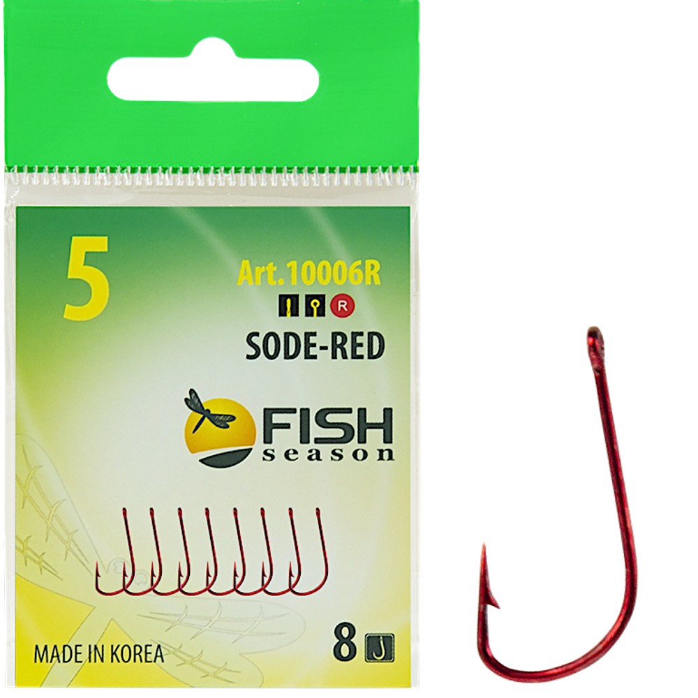 Крючок Fish Season 10006-R07 №7 8шт Sode-Red с ушком Корея покрытие RED