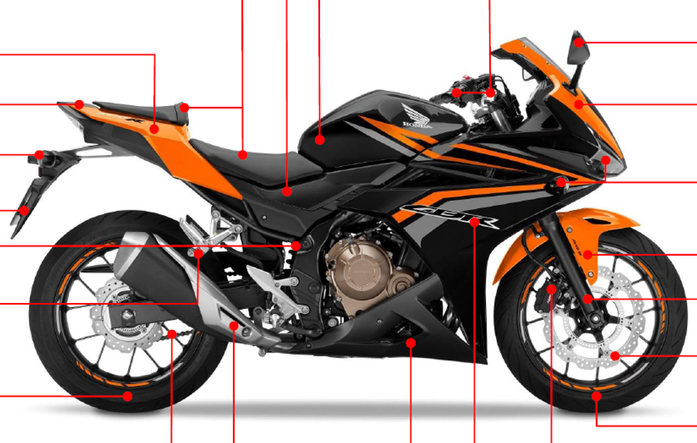 77250-MJW-J20ZE. COWL SET, L. RR. (WL) *TYPE4*. Fairing Honda CBR500 2016-2018