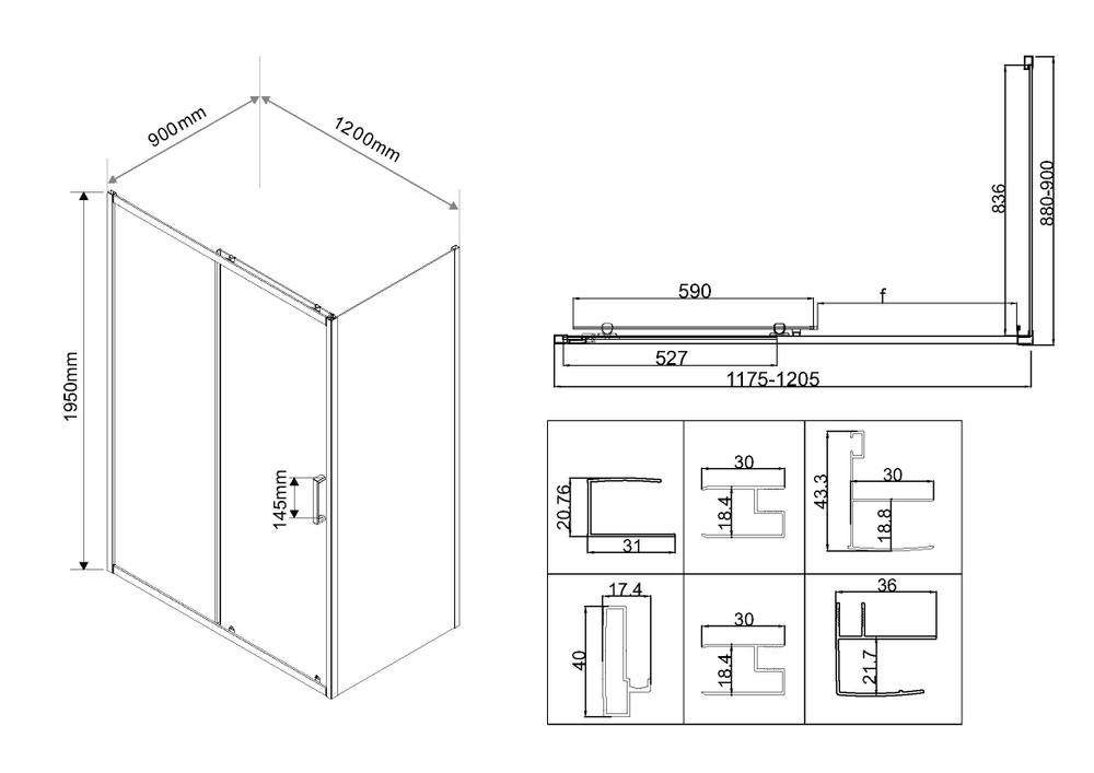 Душевой уголок Vincea Сити (City) VSR-5CT9012CLB, 1200*900, черный, стекло прозрачное