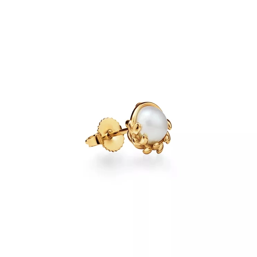 Серьги из жёлтого золота 18k с жемчугом, Tiffany 💠 Olive Leaf - Paloma Picasso - В наличии