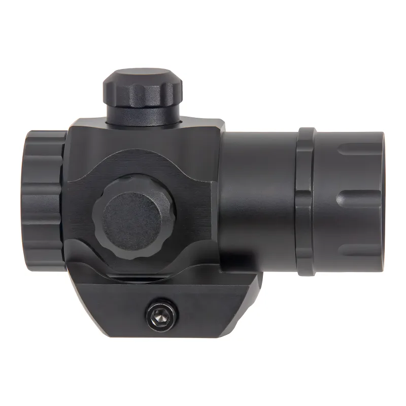 Коллиматор Target Optic 1x21, Weaver, зелёная/красная марка, точка 2 MOA - вид сбоку, вид на барабанчики поправок