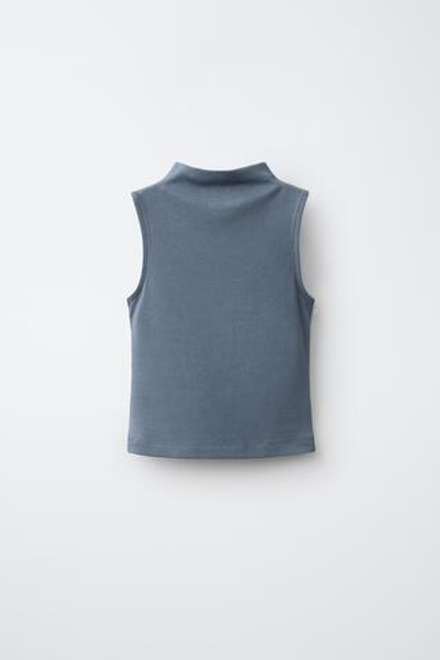ZARA ТОП БЕЗ РУКАВОВ ИЗ ХЛОПКА И МОДАЛА, СИНИЙ