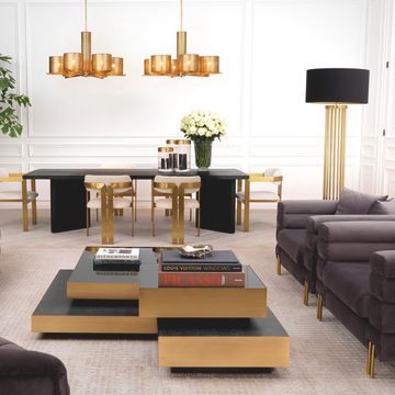 Eichholtz Floor Lamp Condo, Antique Brass Finish / Black Marble Base