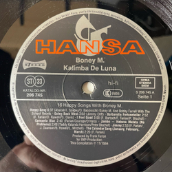Винтажная виниловая пластинка LP Boney M Бони М, Kalimba De Luna, 16 Happy Songs With Boney M (Германия 1984)