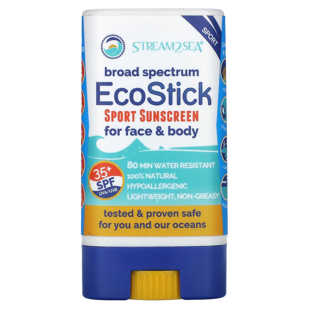 Stream2Sea, EcoStick Sport, солнцезащитный крем, SPF 35+, 14 г (0,5 унции)
