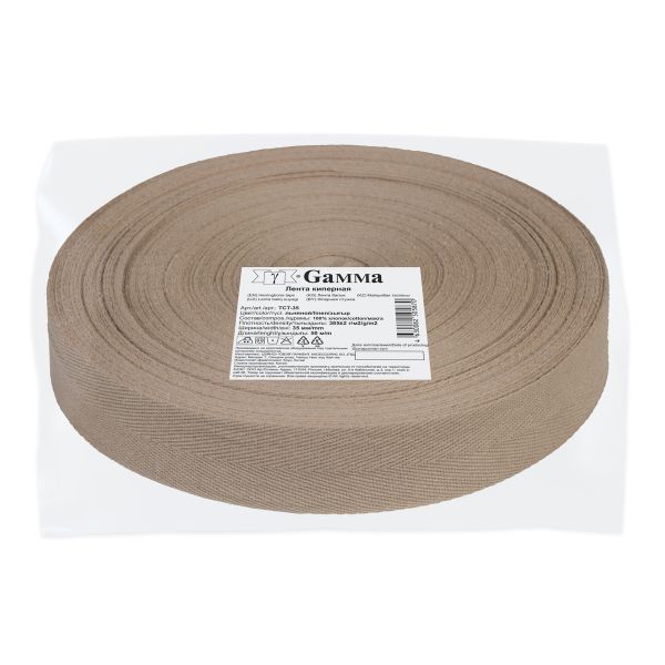 Тесьма (лента) киперная (100% х/б) 35 мм / 50 метров, льняной/linen, Gamma TCT-35