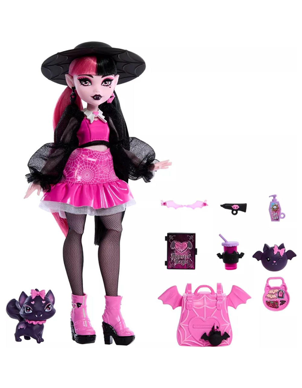 Кукла Монстер Хай Дракулаура со шляпой HRP64 Поколение 3 | Monster High Draculaura with Hat G3 | шарнирная кукла | 6+