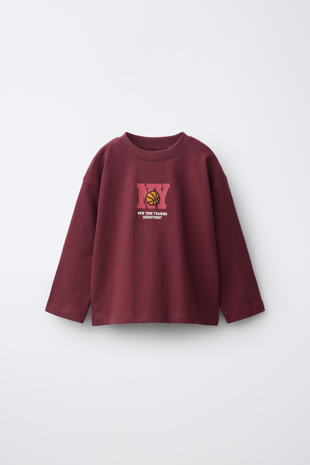 ZARA ЛОНГСЛИВ С БАСКЕТБОЛЬНЫМ ПРИНТОМ, БОРДОВЫЙ