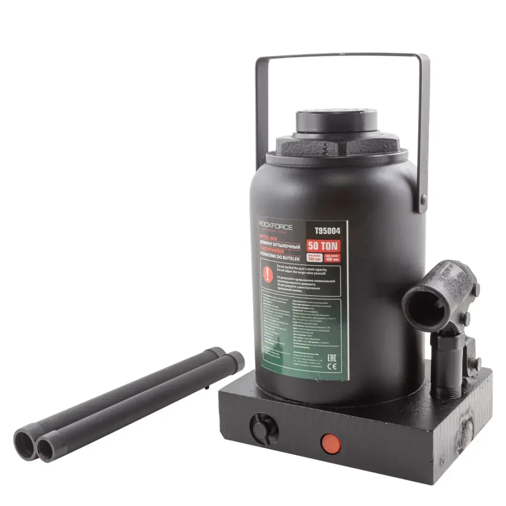 Домкрат бутылочный 50т с клапаном (h min 260мм,h max 480мм) RockFORCE RF-T95004(DS)
