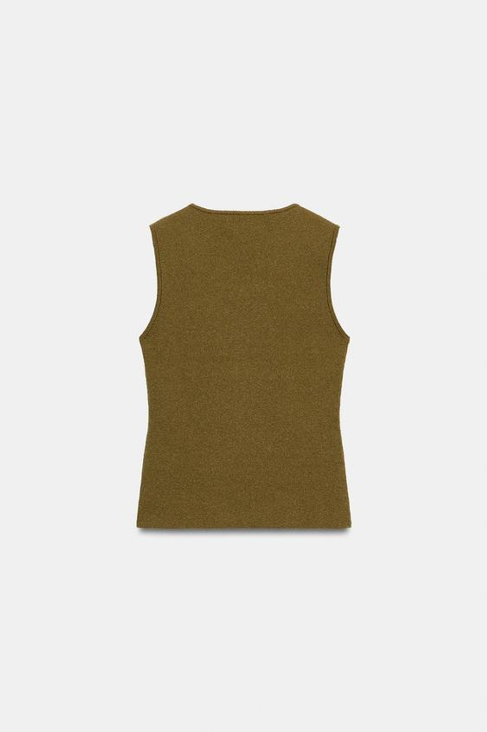 ZARA АСИММЕТРИЧНЫЙ ТРИКОТАЖНЫЙ ТОП С ПУГОВИЦАМИ, ТЕМНЫЙ ХАКИ