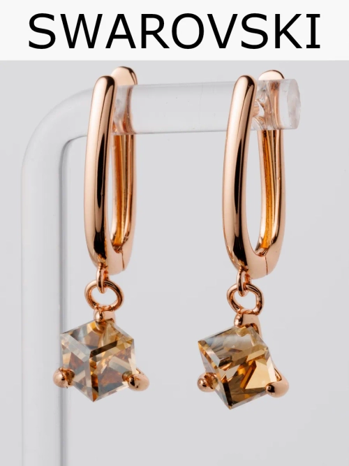 Серьги-подвески Миражи с кристаллом Swarovski цвета шампань