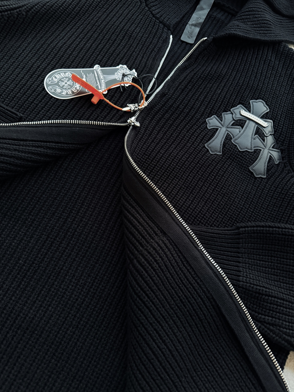 Мужской вязаный кардиган Chrome Hearts с капюшоном — чёрный — фото 5