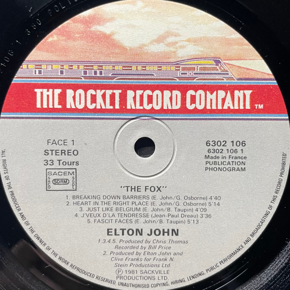 Elton John ‎– The Fox (Франция 1981г.)