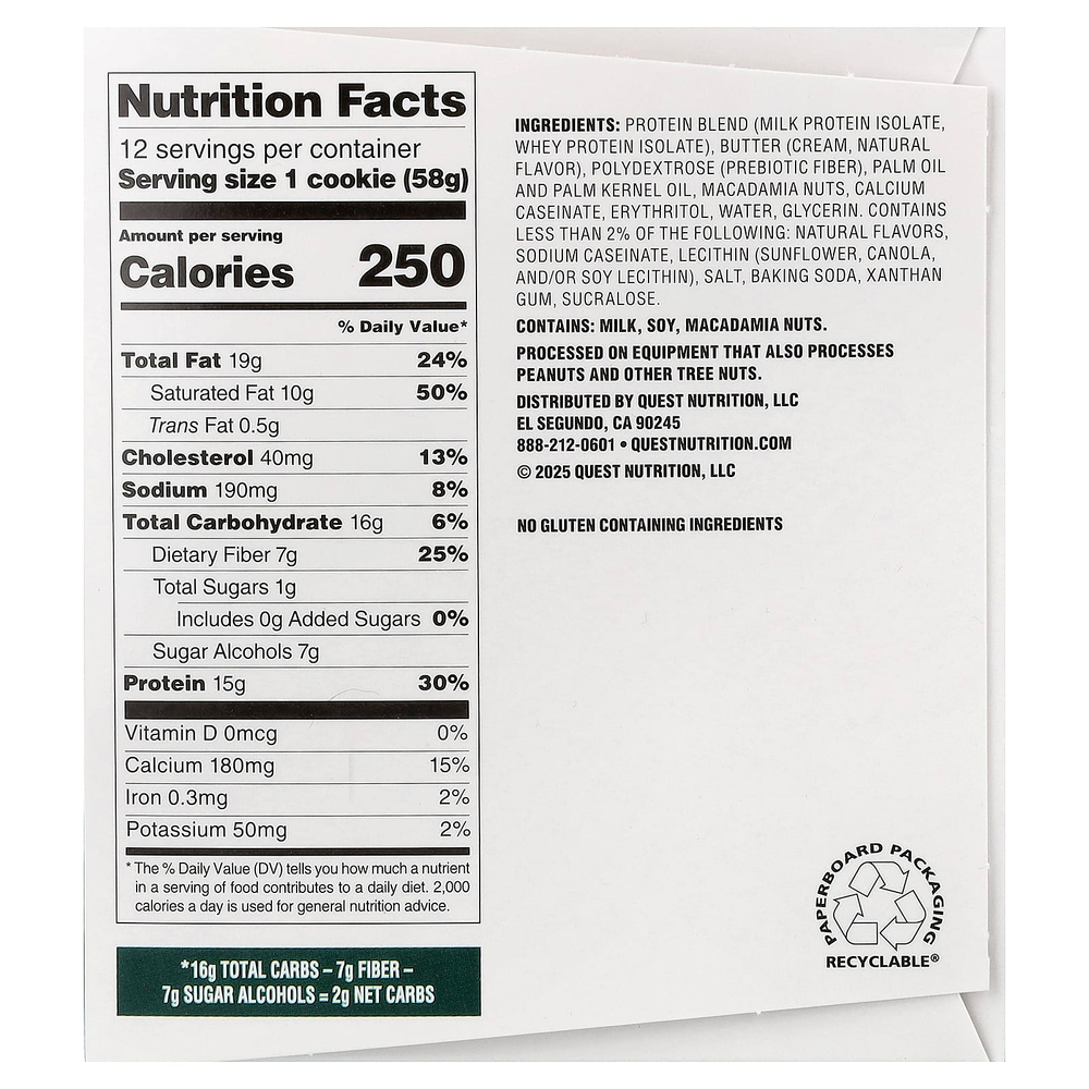 Quest Nutrition, Protein Cookie, белый шоколад и макадамия, 12 печений, 58 г (2,04 унции)