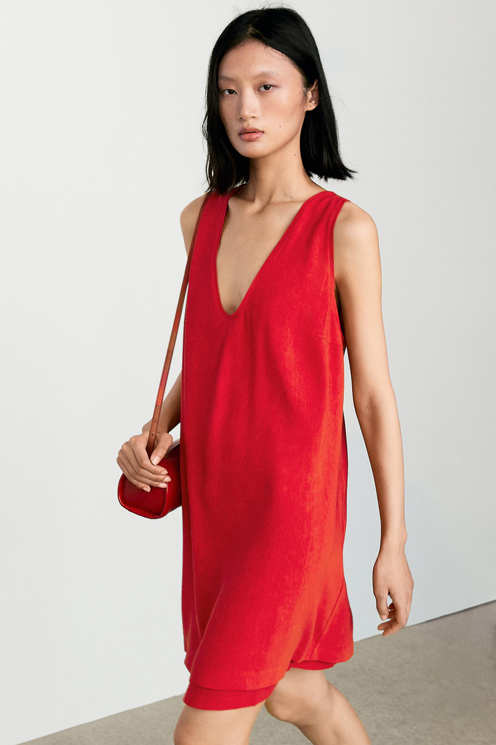 Massimo Dutti Двухслойное мини-платье, красный