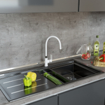 Смеситель для кухни 35к MIXLINE МЛ33-098(ML33-098) "Сити " гибкий излив,  боковая ручка БЕЛЫЙ/ХРОМ