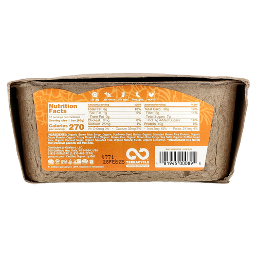GoMacro, MacroBar®, протеиновый батончик, подсолнечное масло и шоколад, 12 батончиков по 65 г (2,3 унции)