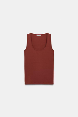 ZARA ТОП ИЗ ПОЛИАМИДА С ШИРОКИМИ БРЕТЕЛЯМИ, ГРАНАТОВЫЙ