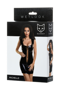 Glossy MICHELLE - Платье из материала Wetlook с заклепками, черный, L