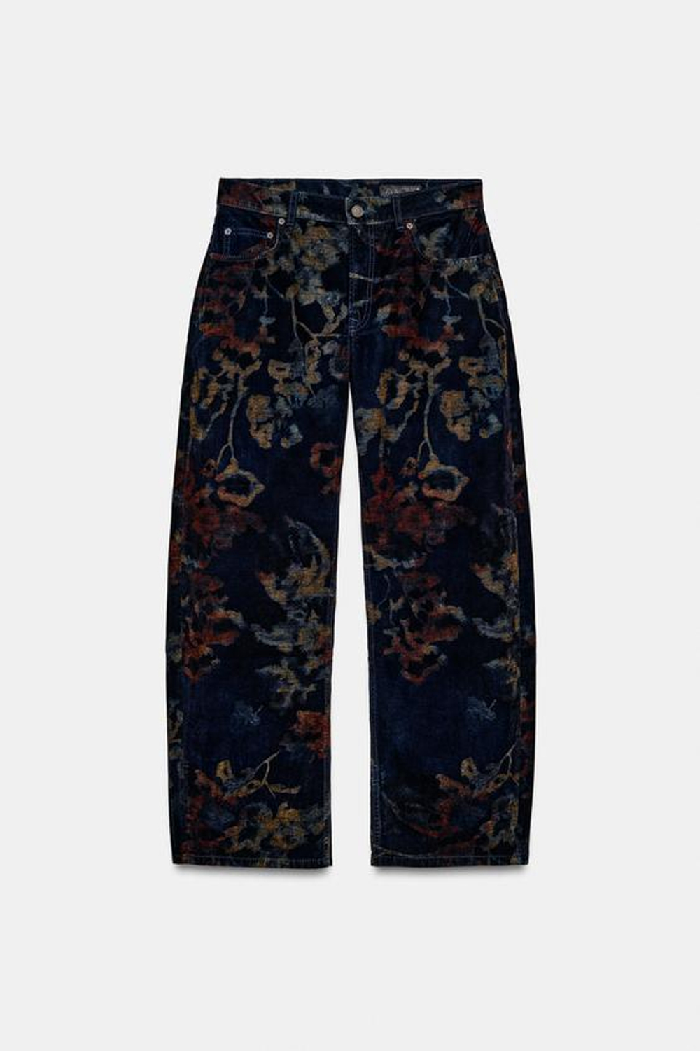ZARA ДЖИНСЫ ZW BAGGY СО СРЕДНЕЙ ПОСАДКОЙ И ЦВЕТАМИ, СИНИЙ