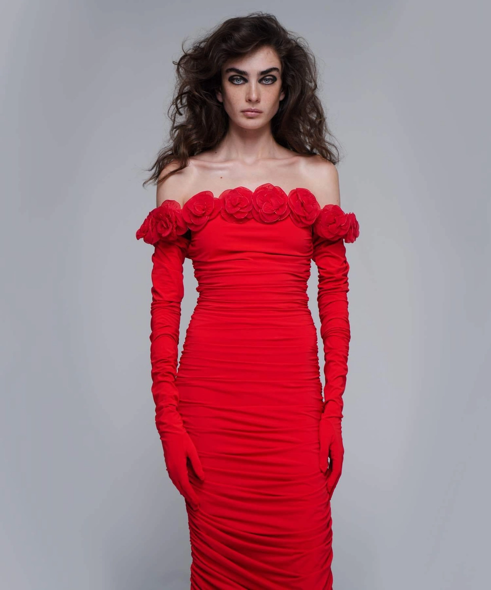 Liza, перчатки длинные из красного бифлекса