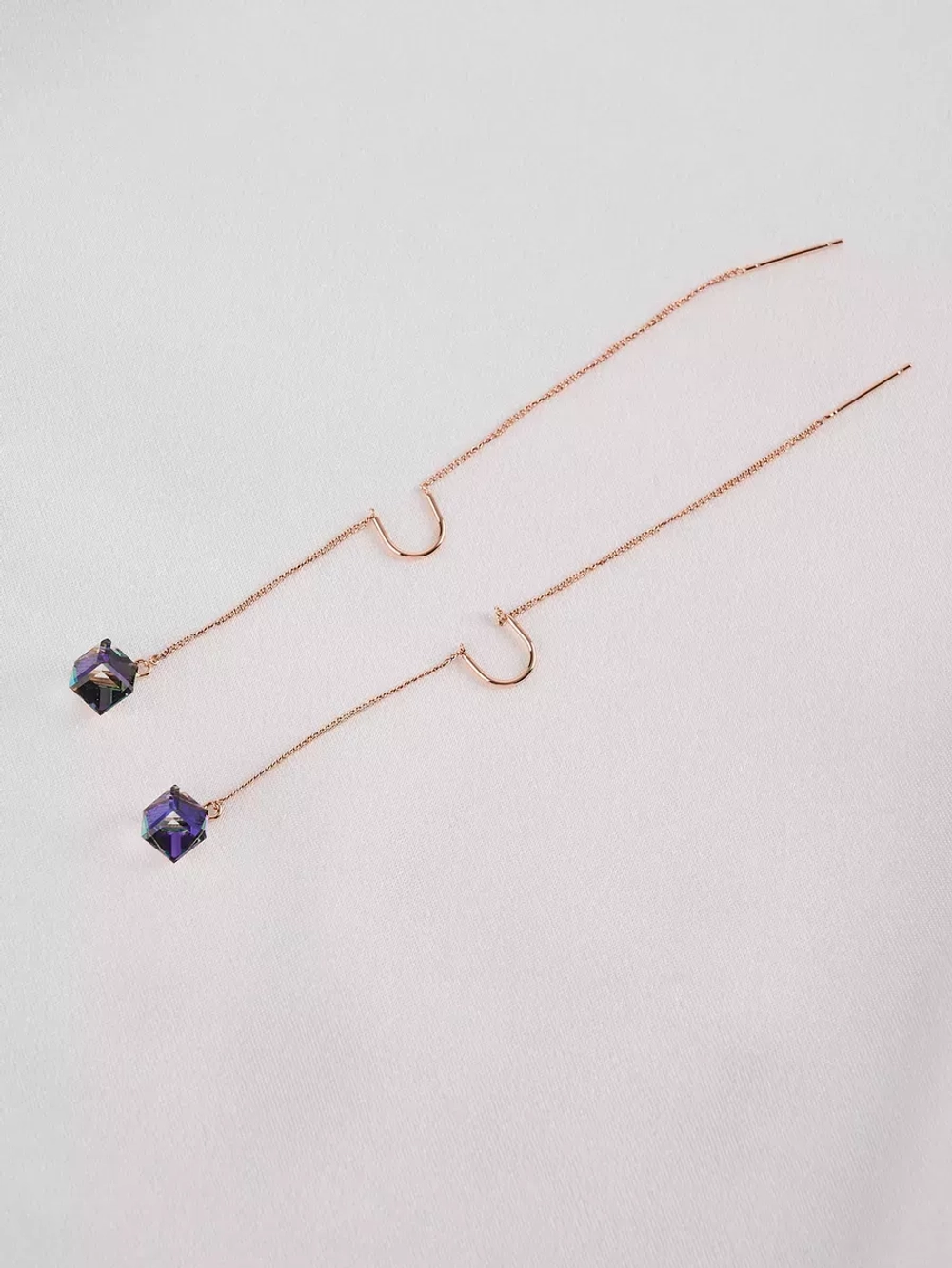 Серьги-протяжки Миражи с фиолетовыми кристаллами Swarovski