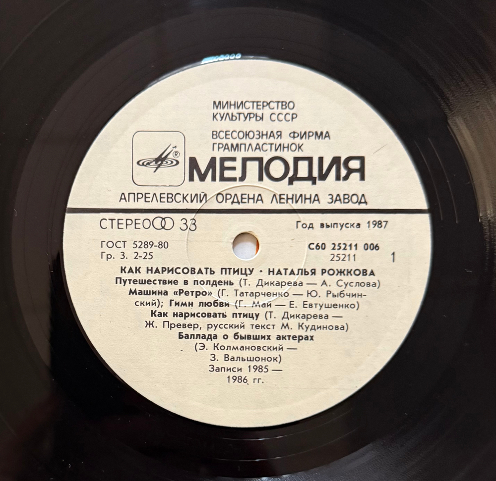 Виниловая пластинка Наталья Рожкова – Как Нарисовать Птицу LP Мелодия