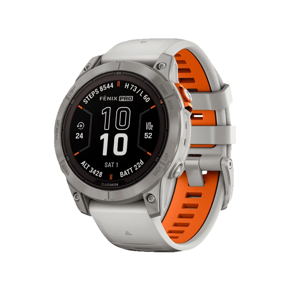 Умные часы Garmin Fenix 7 Pro, 47mm, Sapphire Solar Titanium Fog Gray Ember Orange Band (010-02777-21)