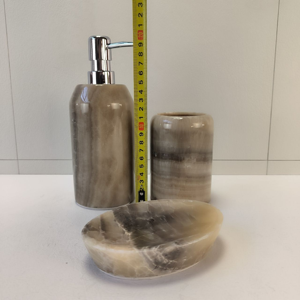 Набор из оникса 3 предм Grey NO-63257 дозатор, стаканчик, мыльница 151