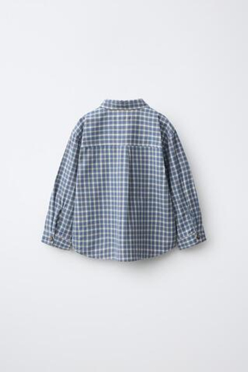ZARA РУБАШКА В КЛЕТКУ С КАРМАНОМ, ВЫЦВЕТШИЙ СИНИЙ