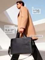 Сумка для ноутбука 15,6" и 17" с ремнем на плечо и 3 отделениями (Черная экокожа)