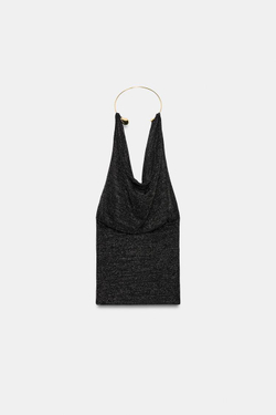 ZARA ТОП С МЕТАЛЛИЧЕСКИМ ЧОКЕРОМ, ЧЕРНЫЙ