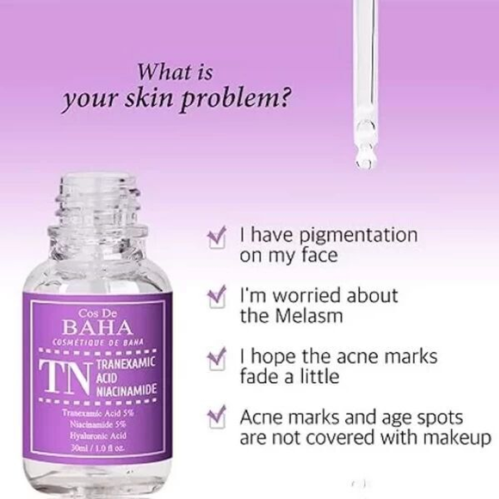 Осветляющая сыворотка с транексамовой кислотой Cos de Baha TN Tranexamic Acid Niacinamide, 30мл
