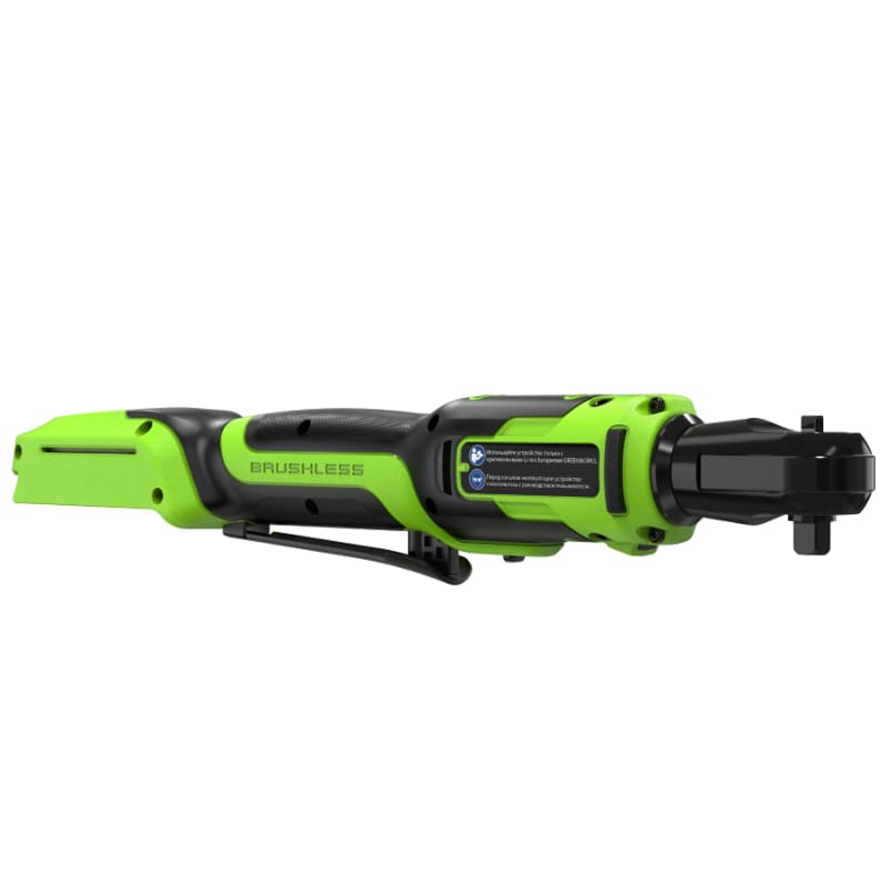 Гайковерт-трещотка Greenworks RW380, 24V, бесщеточная, 1/2", 80Нм, редуктор 70 мм, без АКБ и ЗУ с сумкой, арт. 3804007