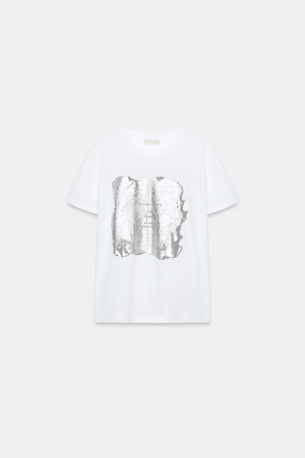 ZARA ФУТБОЛКА С ЭФФЕКТОМ МЕТАЛЛИК, СЕРЕБРИСТЫЙ