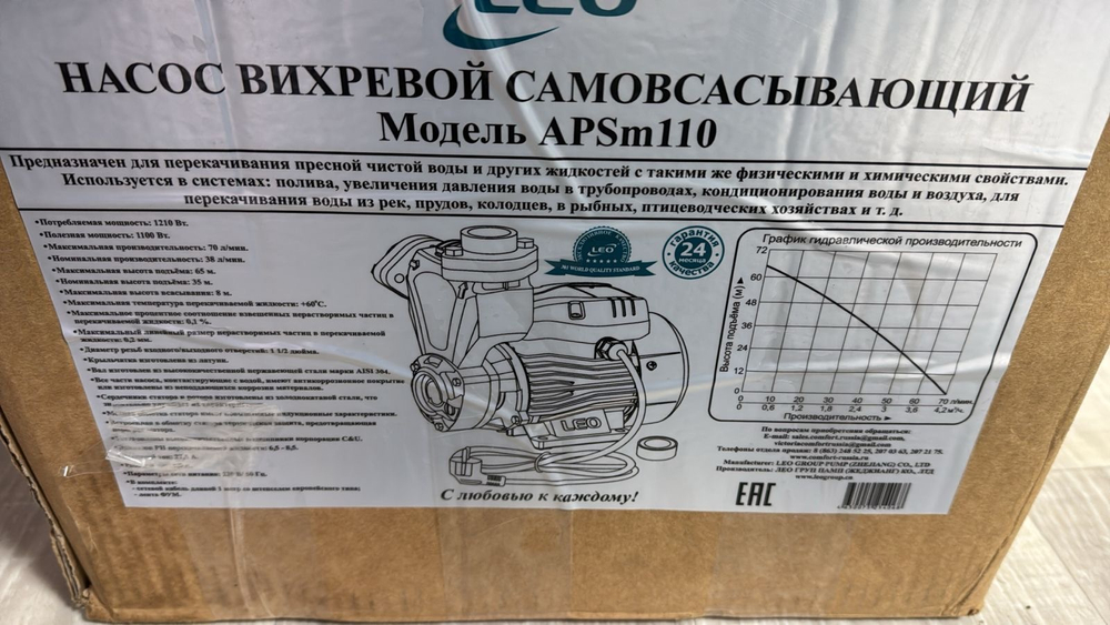 Вихревой самовсасывающий насос LEO модель APSm110 (innovation 3.0)