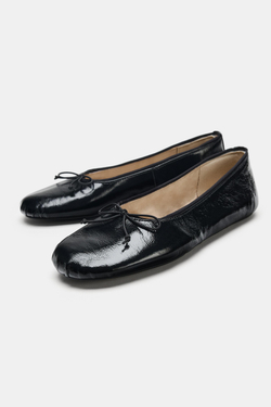 ZARA КОЖАНЫЕ БАЛЕТКИ С БАНТИКОМ, ЧЕРНЫЙ