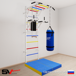 Шведская стенка Sv Sport 5437 (Турник рукоход/Брусья/Трапеция/Цепь/Мешок 30кг/Мат 1м)