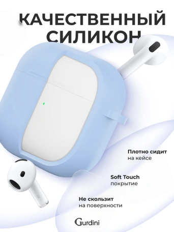 Чехол для Airpods 4 Gurdini силиконовый голубой