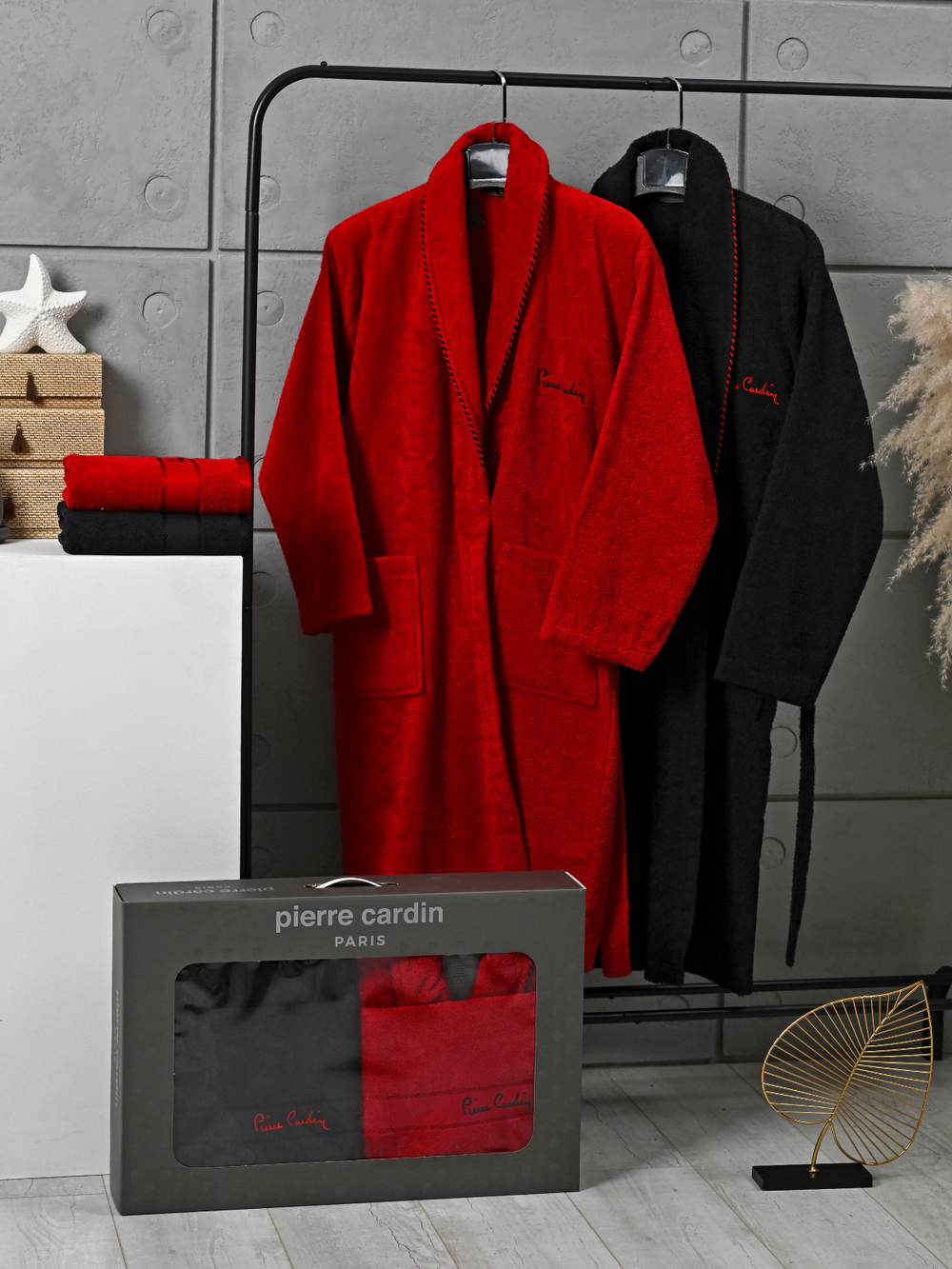 AST00066 PIERRE CARDIN HOME Набор 2 халата 2 полот. для лица 50х90 красный-черный