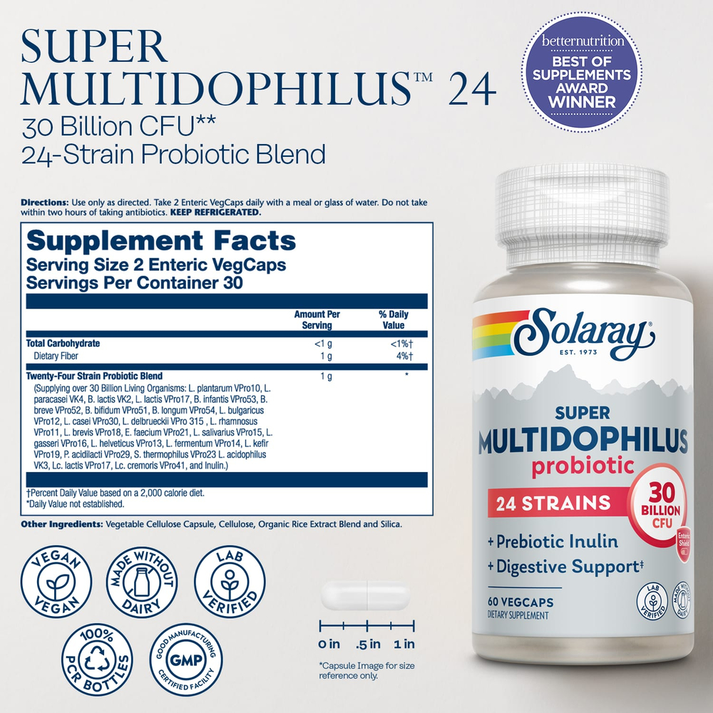 Solaray, Super Multidophilus, пробиотик, 60 растительных капсул