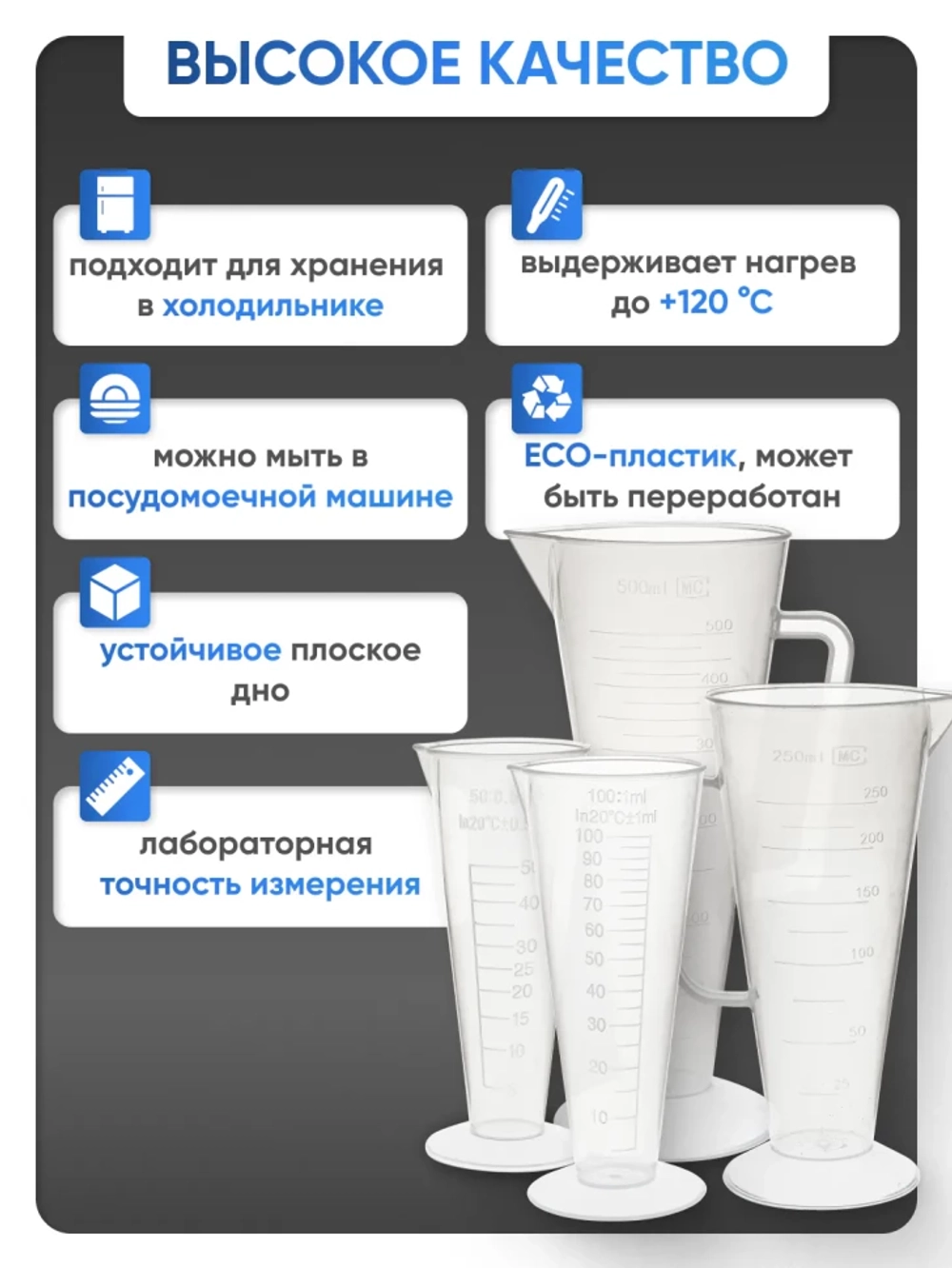 Мензурка п/п коническая 250 мл, Лаборио
