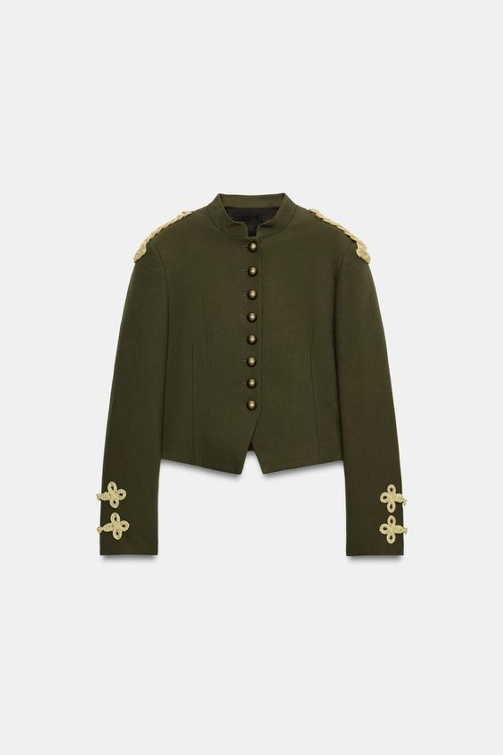 ZARA БЛЕЙЗЕР С ЗАСТЕЖКАМИ-АЛМАРАМИ И ПУГОВИЦАМИ, ТЕМНЫЙ ХАКИ