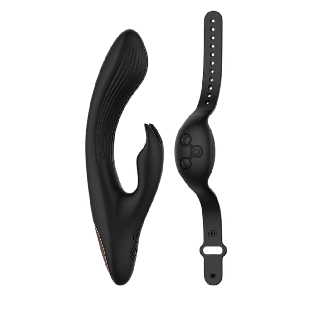 Черный вибратор-кролик 20см с часами-пультом ДУ Anne's Desire Rabbit Remote Control Watchme Technology Black
