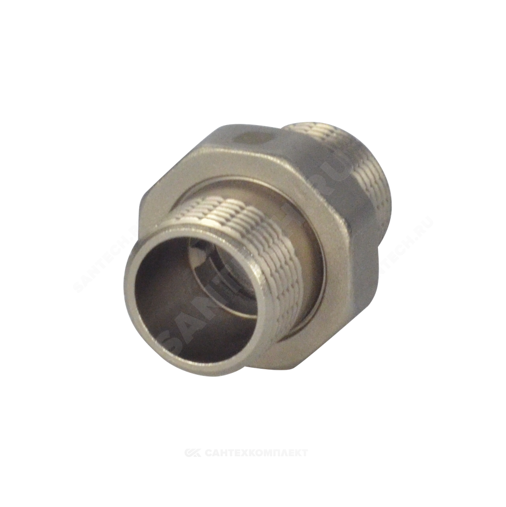 Соединитель латунь никель американка Ду 15 (1/2") прямой НР/НР SantechSystems