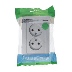 ATLASDESIGN РОЗЕТКА двойная без заземления, 16А, в сборе, АЛЮМИНИЙ