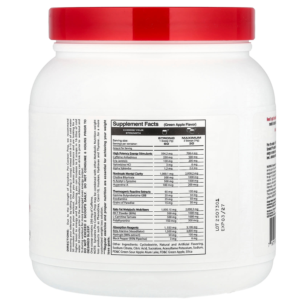 Metabolic Nutrition, Synedrex, предсоревновательная подготовка, зеленое яблоко, 420 г (14,8 унции)